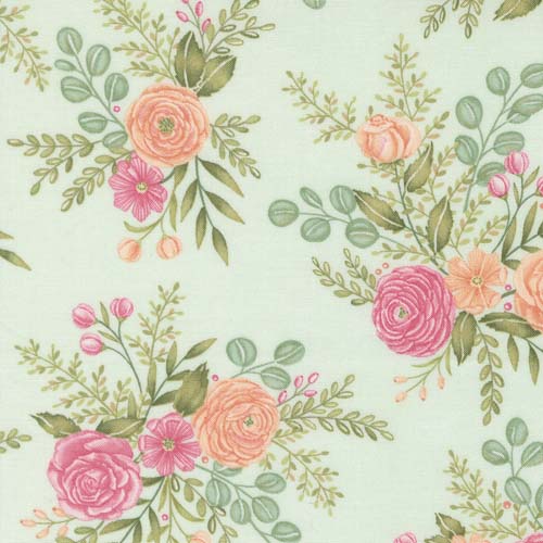Kindness - Rose Garden - Mist - large floral on pale green