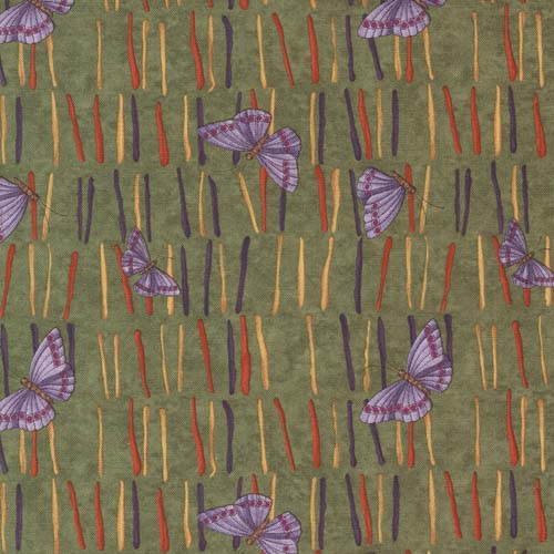 Sunflower Garden - Butterflies - Olive - purple butterflies on olive green