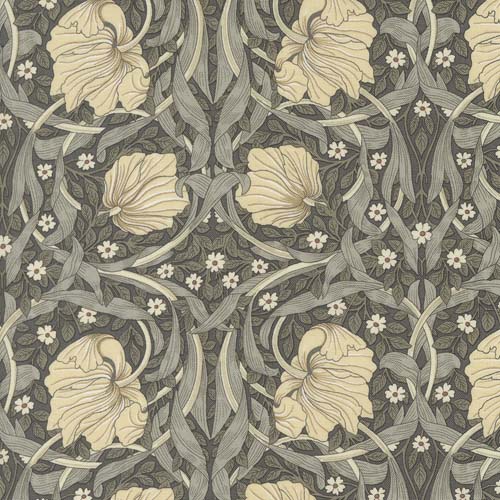 Best of Morris - Ebony Suite -Pimpernell - Charcoal- tan floral on dk taupe