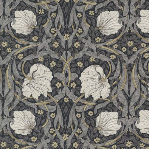 Best of Morris - Ebony Suite - Pimpernell - Ebony - cream floral on black