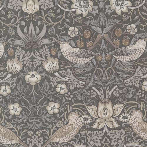 Best of Morris - Ebony Suite - Strawberry Thief - Charcoal- birds on taupe