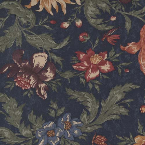 Daffodils and Dragonflies - Dragonflie Garden - Bluebell -large floral on navy