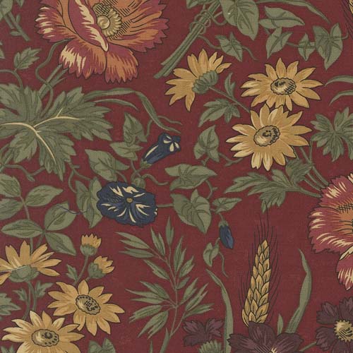 Wheatland - Florals - Currant - Large floral on dark red - Kansas Troubles