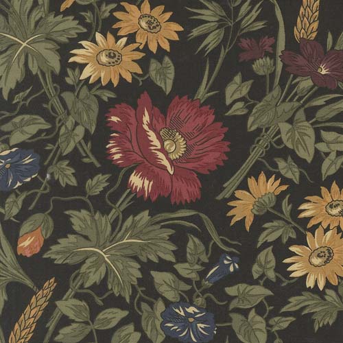 Wheatland - Florals - Slate - Large Floral on black - Kansas Troubles