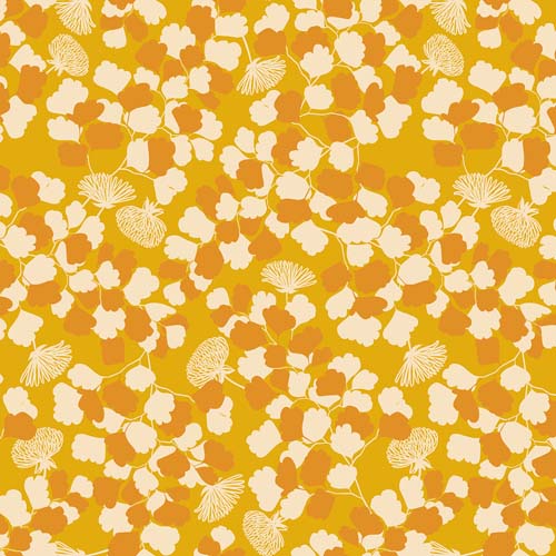Reverie - Modern Leaves - Goldenrod - cream & dk gold leaves on gold - Ruby Star
