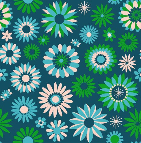 Carousel - Kaleidoscope - Lt. Galaxy - turquoise, green& white flowers on navy
