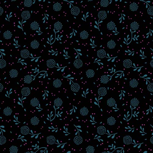 Backyard - Dandelion - Black - Teal dandelion puffs on black - Ruby Star Society