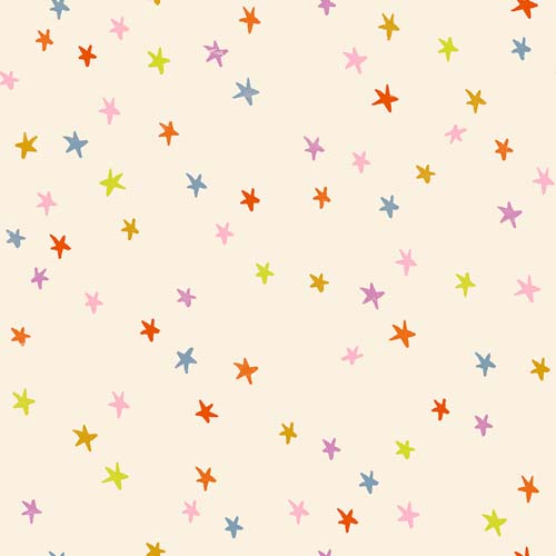 Starry - Star - Multi - multi colored stars on cream