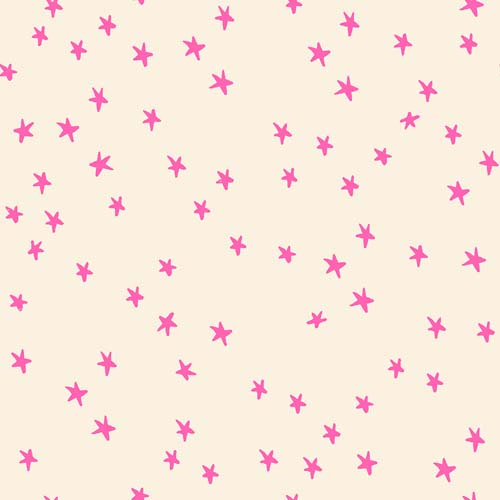 Starry - Star - Neon Pink - neon pink stars on cream