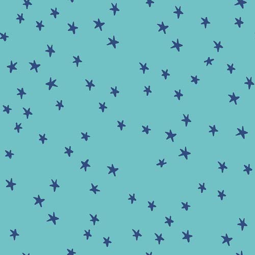 Starry - Star - Turquoise - dark blue stars on turquoise