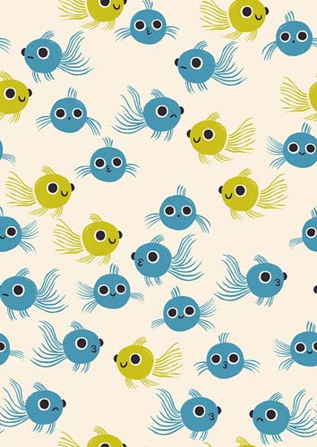 Animal Animal - Goldfish - Vintage Blue - teal & chartreuse fish on cream
