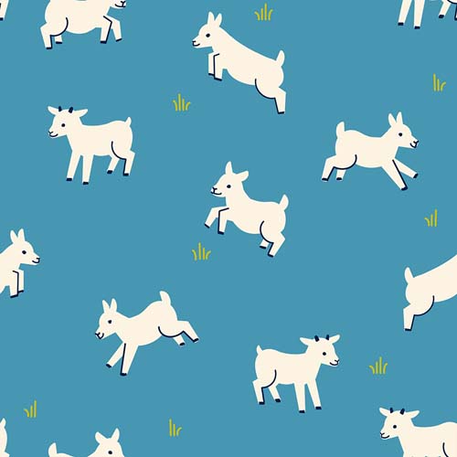 Animal Animal - Baby Goats - Heliotrope - white goats on teal -Ruby Star Society