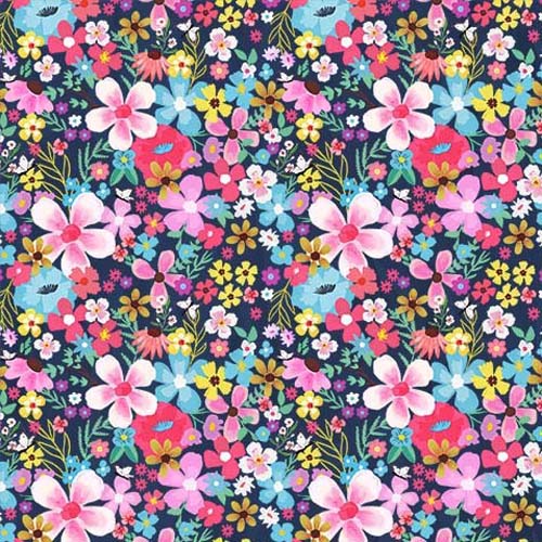 Unicorn Dance - Unicorn Bouquet - Navy - Pink, yellow & blue floral on navy