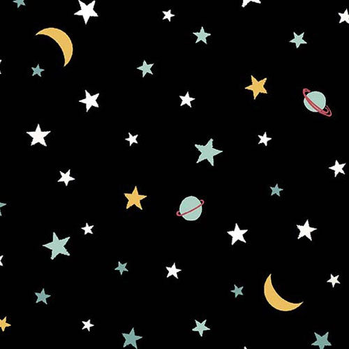 Super Fred-Blk-Galactic- Glow-in-the-dark Planets, Stars & Moons on Black