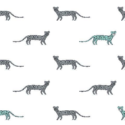 Trekking - You're a Cheetah - Grey Cheetah on White With a Few Aqua Thrown In