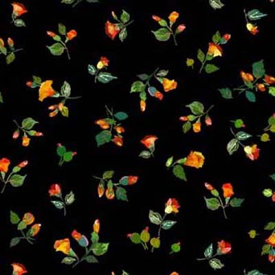 Potpourri - Black - Small orange flowers tossed on black