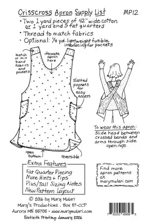 Crisscross Apron Pattern - Mulari Reversible Apron With Personality-No Strings!MP12