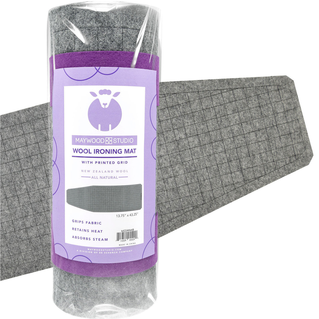 100% Wool Ironing Mat - with printed grid - 13.75x43.25 - for ironing board