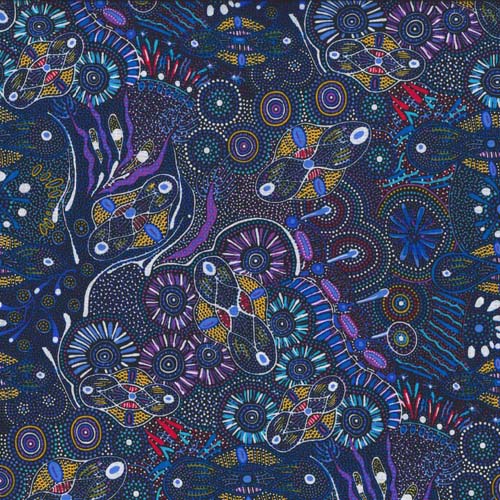 Australian Aboriginal Design -Bush tucker after rain in NT - Blue