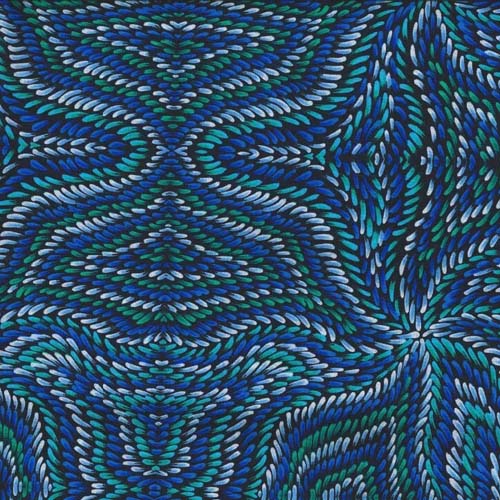 Australian Aboriginal Design -Honey Flowers - Blue-  brush strokes in blues
