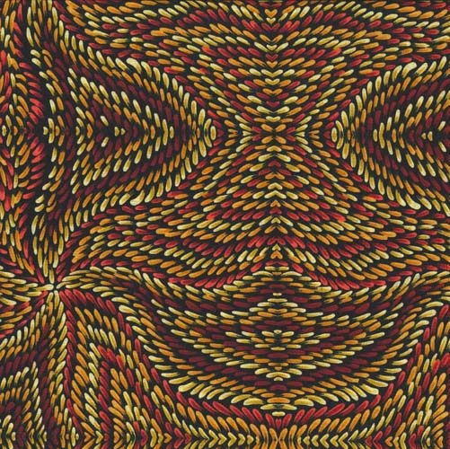 Australian Aboriginal Design -Honey Flowers - Gold - brush strokes in golds&red