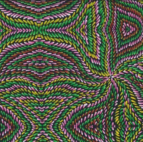 Australian Aboriginal Design -Honey Flowers - Pink- brush strokes in pink&green