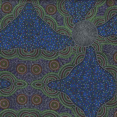 Australian Aboriginal Design -Kangaroo Grass and Bush Waterhole - Blue