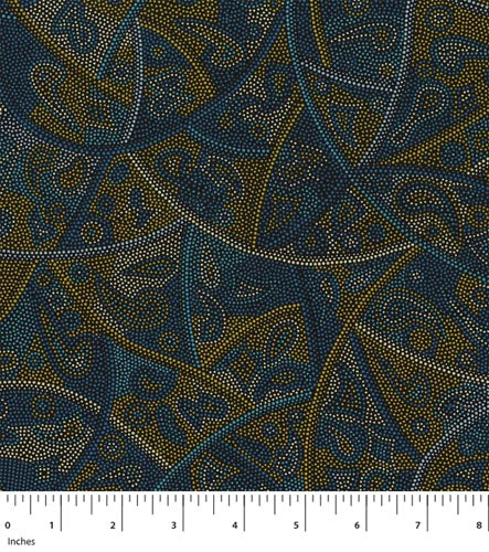 Australian Aboriginal Design - Looking Around - Blue - blue & gold design