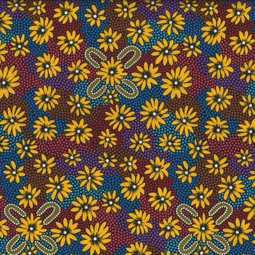 Australian Aboriginal Design -Lemon Grass - Yellow - yellow flowers on dots