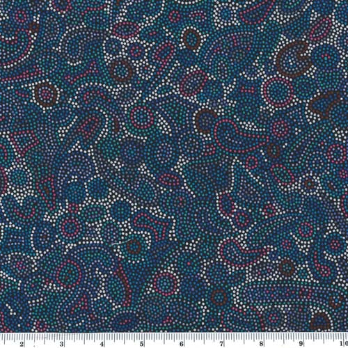 Australian Aboriginal Design -Seashell Dreaming - Blue - blue dots on black