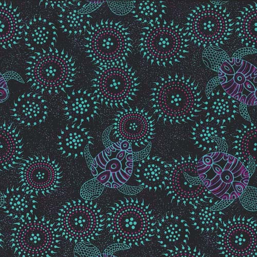 Sea Dreaming - Emerald - teal & magenta sea turtles & circles