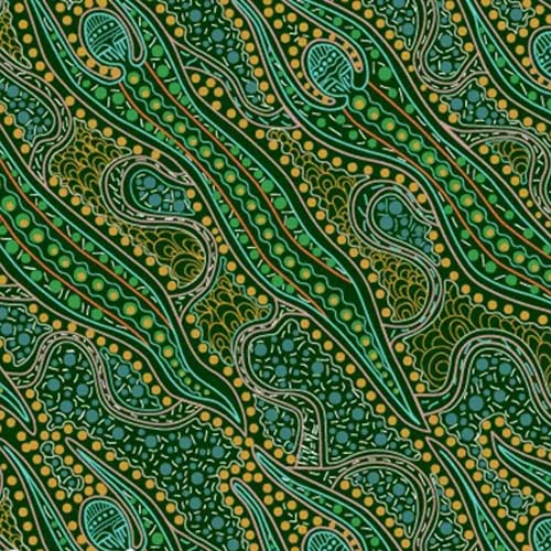 Australian Aboriginal Design -Spirit Dreaming - Green - Blue, green & orange