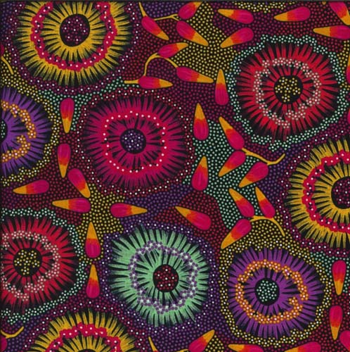 Wild Bush Banana - Red - purple gold & green flowers on black