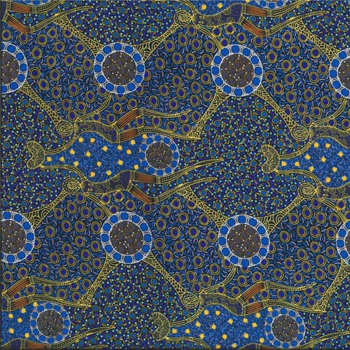 Australian Aboriginal Design - Women dancing near waterhole - Blue