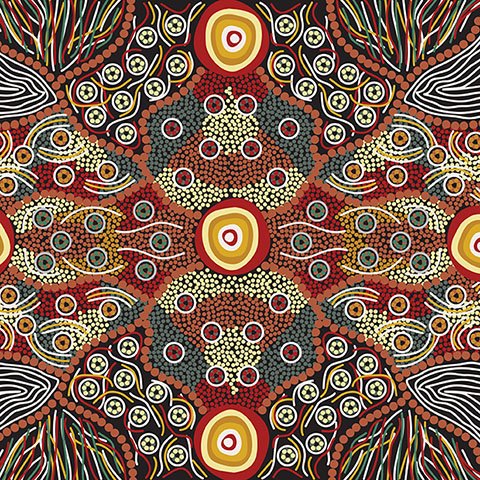 Wild Coconut - Black - Muted Shades of Red Grey & Gold on Black by Audrey