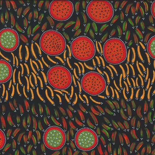 Wild Seeds and Bush Tucker - Red - red, gold & green seeds & circles