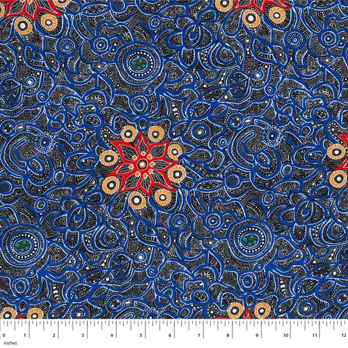 Australian Aboriginal Design - Yallaroo - Blue - blue, black w/ orange, red flow