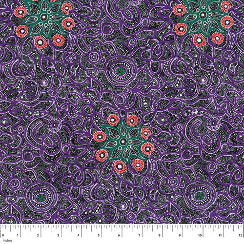 Australian Aboriginal Design - Yallaroo - Purple - purple, black w/ red, green