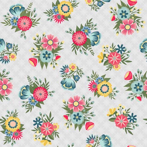 Vintage Flora - Lattice Floral- Grey - flowers on grey lattice by Kimberbell