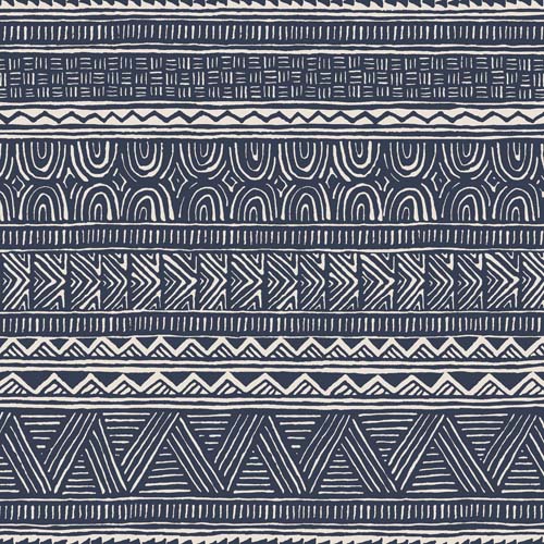 Breezeway - Stripe - Medium Blue - geometric row designs in blue & white