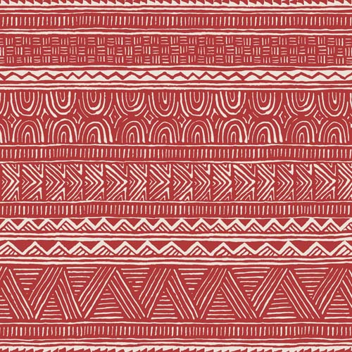 Breezeway - Stripe - Medium Red - geometric row designs in red & white