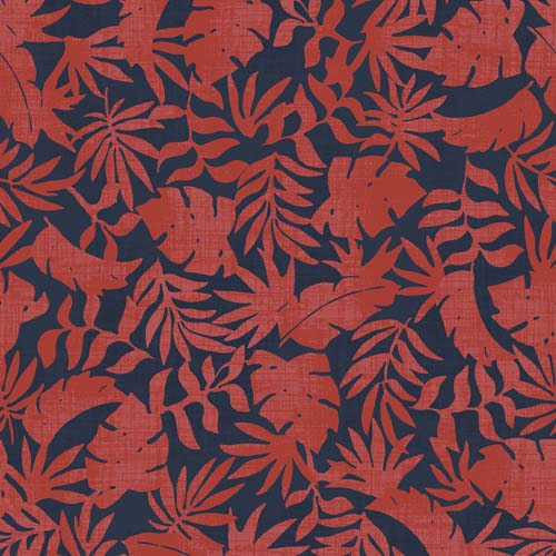 Breezeway - Textured Palms - Red/Blue - red palm leaves on blue