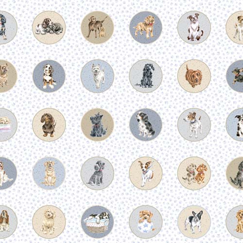 Whiskers & Paws - 3-3/4in. Running Circles - Dogs - circle patches on white