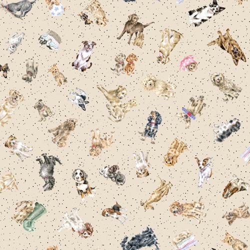 Whiskers & Paws - Tossed Dogs- Ecru - tossed dogs on light tan