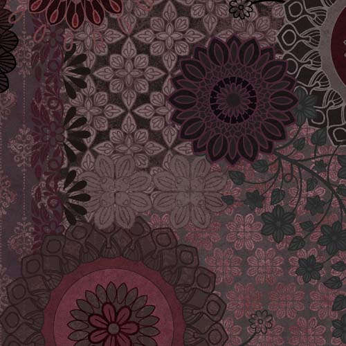 Operetta - Patchwork - Black/Maroon - dark red/black floral collage