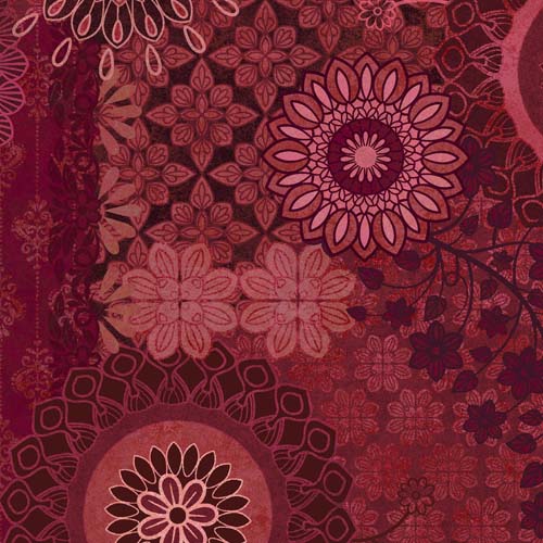Operetta - Patchwork - Maroon/Red - dark red/red floral collage