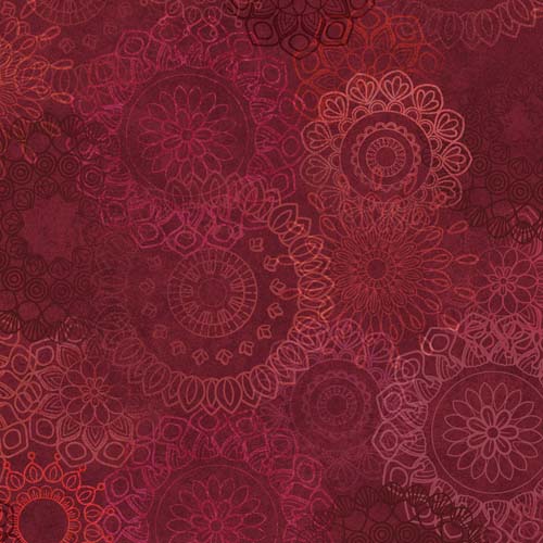 Operetta - Lace Flowers - Maroon/Red - red lacy floral on dark red