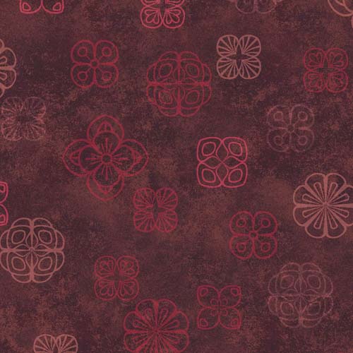 Operetta - Floating Flowers -Maroon/Red - floral designs on dark red