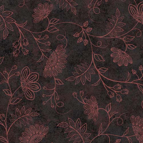 Operetta - Flowering Vines - Black/Pink - pink floral & vines on black