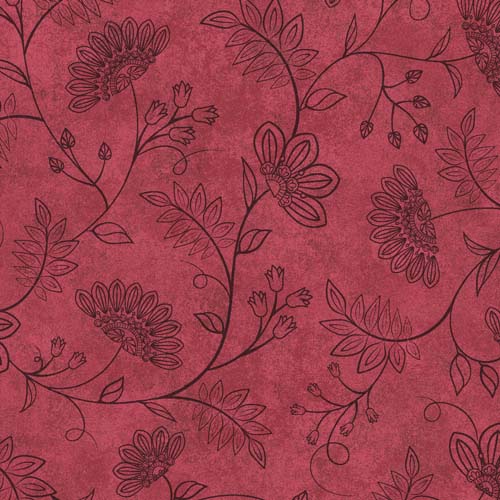 Operetta - Flowering Vines - Red/Black - black floral & vines on red